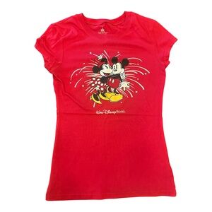 Disney Parks Authentic Original T-shirt Red Short Sleeve Tee Mickey&Minnie XS